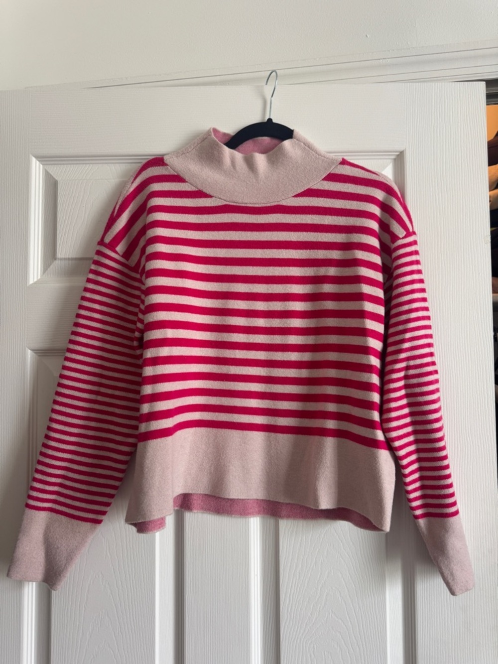 Maeve Carys Mock Neck Sweater - Pink and Hot Pink Striped